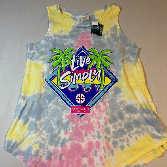 NWT Simply Southern Tank Top Womens 2XL Tie Dye Graphic Print Scoop Neck Casual - Picture 1 of 4